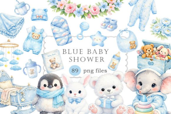 Enchanting Blue Baby Shower Clipart for Modern Designs